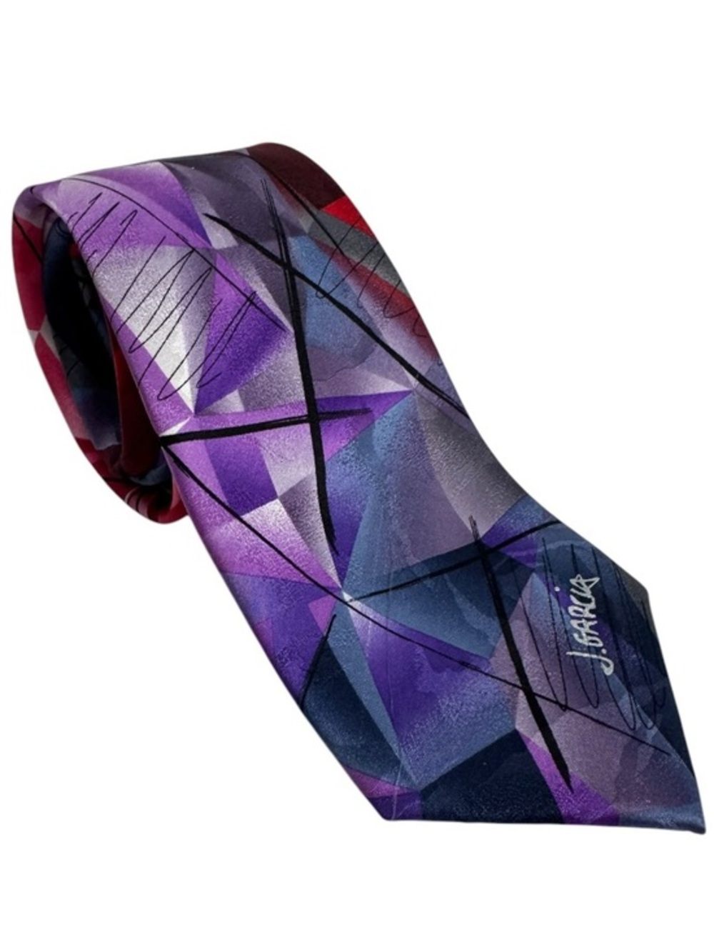 Jerry Garcia Facets Collection Abstract Geometric Silk Necktie Purple Red Blue